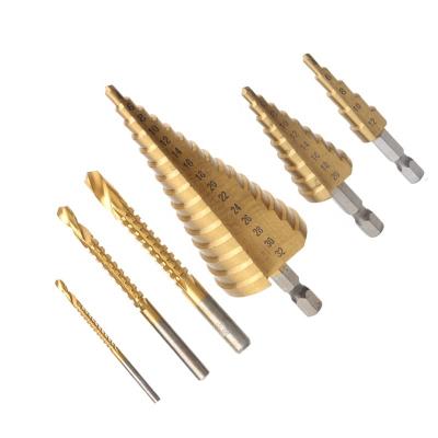 China Household Dropshipping Titanium Coated Step Taper Metal Hole Cutter Hss Step Drill Bits Metal Hex Tapered Drill Machine Tools Accessories for sale