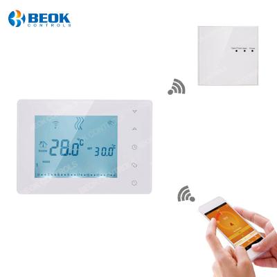 China Beok new tabletop wireless stand wireless rf control wifi gas boiler thermostat with touch screen for sale