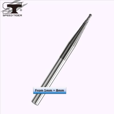 China ~55HRC Iron P-PBTA-ALTIBN Taper Neck Ball Nose End Mill For Steels 2 Flutes HRC for sale