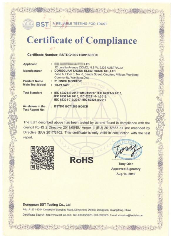 RoHS - Dongguan Taixun Electronic Technology Co., Ltd.