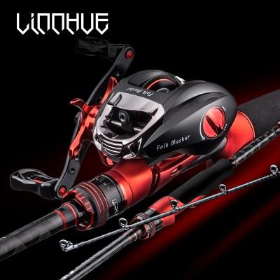 China LINNHUE Carbon Fishing Rod Set Ultralight Aluminum Alloy 6.3:1reel High End Carbon Fiber Baitcasting Rod BT Black and Red Combo Set for sale