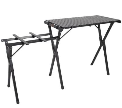 China 2022 modern factory bamboo table barbecue camping kitchen cooking foldable table folding door tables black color for sale