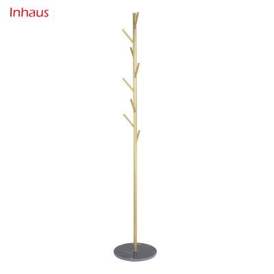 China Nordic Scandinavian style floor-standing luxury gold metal marble coat hanger bedroom light stand for sale