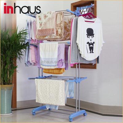 China Eco-friendly Stainless Steel Folding 3 Tier Laundry Hanger Hanging Rack For Balcony for sale