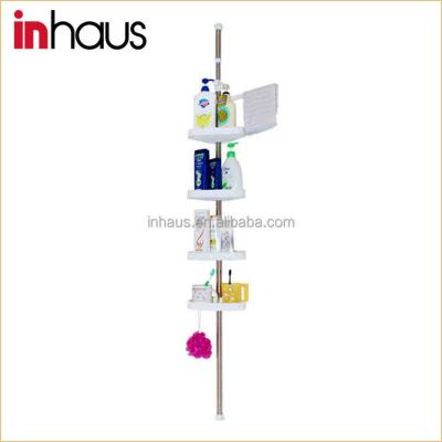 China 4 Tier Stainless Steel Bathroom Pole Standing Telescopic Adhesive Shelf for sale