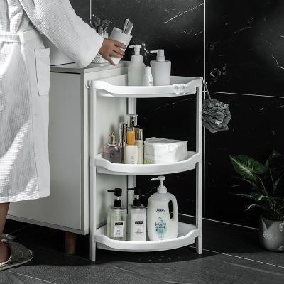 China 3 Tiers Sustainable Bathroom Shelves Universal Plastic Bathroom Corner Rack for sale