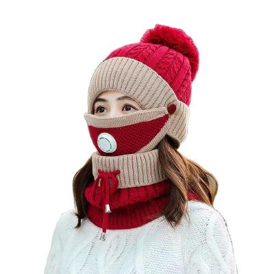 China Comfortable 3 Piece Set Women's Knitted Hat Suit With Valve Warmer Winter Fleece Breathing Cap for sale