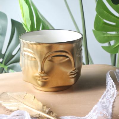 China Unique Art Modern Fashion Face Design 10oz 12oz Storage Candle Wholesale Luxury Ceramic Single Initial Human Empty Jar for sale