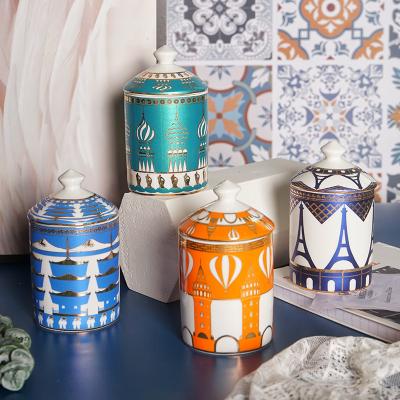 China Wholesale Fashionable Unique Design Wedding Party Ceramic Empty Candle Jars Holders 12oz 360ml With Lid for sale