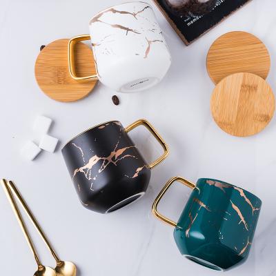 China Viable Custom Logo 10zo 16oz 300ml 400ml Luxury High End Home Decor Ceramic Coffee Marbling Mug With Spoon for sale