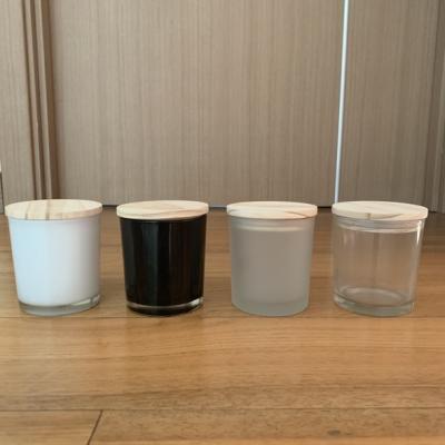 China Wholesale Home Decoration Custom Printed Matte Black Empty 8oz Candle Jars With Wooden Lids for sale