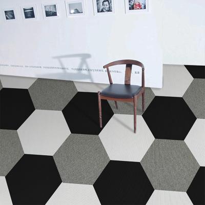 China 40colors Option Sd Design Nylon Commercial Hexagon Carpet Tile Fire Resistant for sale