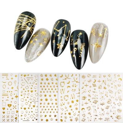 China Easy Apply Stars and Moons Sky Designs Nail Art Stickers and Nail Decals 3D Metallic Gold and Black Color for sale