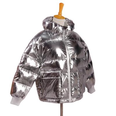 China Breathable Down Jacket For Winter Shiny Silver Color Clothes Women Short Down Jacket for sale