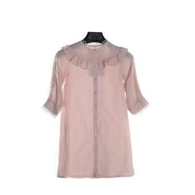 China Anti-Static Pink Shirts Fashion Recycled Chiffon Girl Dress Hollow Out Design for sale