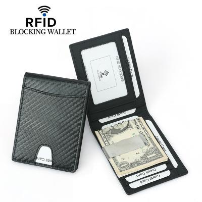 China Security Officers Slim Wallet With Money Clip Carbon Fiber Credit Card Holder Bifold RFID Blocking Security Wallet for sale