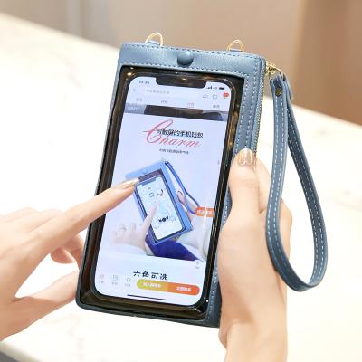 China Fashion Transparent Touch Screen Mobile Phone Handbags Pinch And Purse Women Wristlet Bag for sale