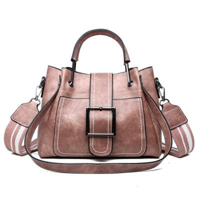 China High Quality Women Handbags Solid Color PU Strap Luxury Wide Leather Handbags for sale