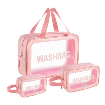 China Waterproof Customize Leather Transparent Waterproof Clear Zipper Makeup Pouch Cosmetic Wash Bag PU Make Up Bag With Personal Logo Handle for sale