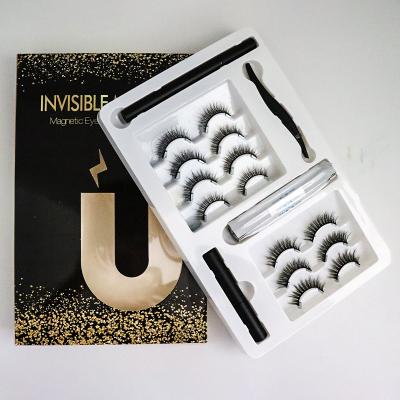 China Dropshipping Invisible Magnetic Eyelashes 100% Hand Made Silk Reusable Fiber 7 Pairs 3d Magnetic Invisible for sale