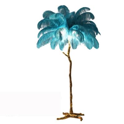 China Nordic American Modern Luxury Copper Gold Feather Floor Lamp Ostrich Feather Floor Lamp for sale