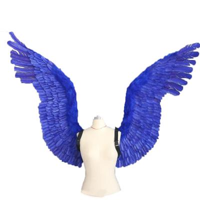 China Dancding angel wings big blue feather showtake pictures props dance angel costume with wings for sale