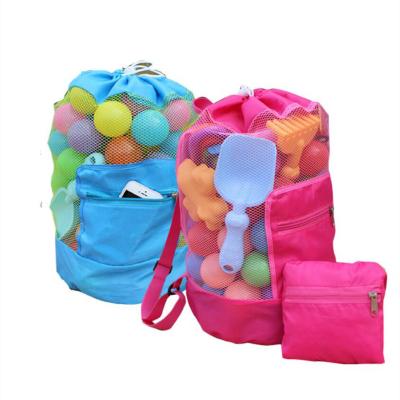 China Fashion Custom Wholesale Kids Toys Foldable Mesh Drawstring Backpack Beach Storage Bag Summer for sale