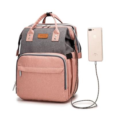 China With New Factory Style USB Ailu Amazon Fashion Trend Custom Waterproof Backpack Baby Crib Diaper Bag Backpack Foldable Bags Mummy Women Backpack for sale