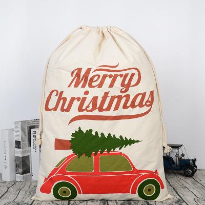 China High Quality Canvas Cotton Printed Christmas Candy Sack Christmas Gift Bag Bulk for sale