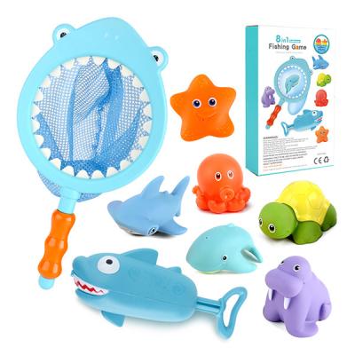 China 2022 New 8 ANIMALS IN 1 Mini Bath Toy For Kid Set Fish Scooping Toy Squirt Animals For Sale for sale