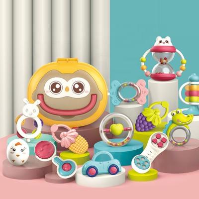 China Hot Selling Cartoon 10 PCS All In One Cartoon Silicone Bead Baby Chewing Teethers Rattle Toy for sale