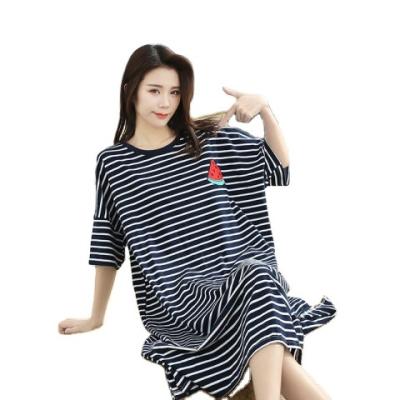 China Lovely Summer QUICK DRY Slim Loose Striped Nightgown Long Dress Shorts Sheathed Medium Girls Long Nightgown for sale