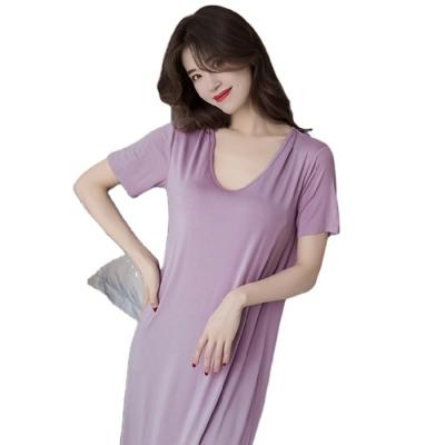 China QUICK DRY milk silk pure color with breast pad sleeve soft and comfortable women's short nightgown for sale