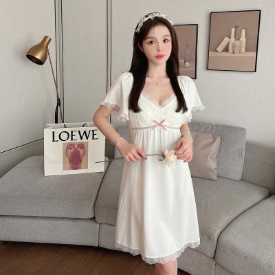 China QUICK DRY princess style short sleeve mesh sexy lace nightgown can be used outside girls pajamas for sale