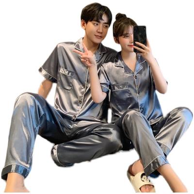 China QUICK DRY silk suit summer short sleeved simple home men's and women's pajamas pajamas for sale