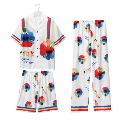 China Net Red Hot Women Set Casual QUICK DRY Silk Short Sleeved Summer Ice Pajamas And Snow Shorts Three Piece Pants for sale