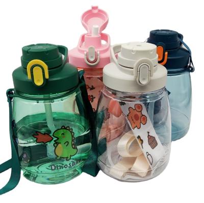 China 1300ML Viable Large Capacity Plastic Kids Summer Elastic Cover Cup With Straw Big Belly Water Bottle for sale