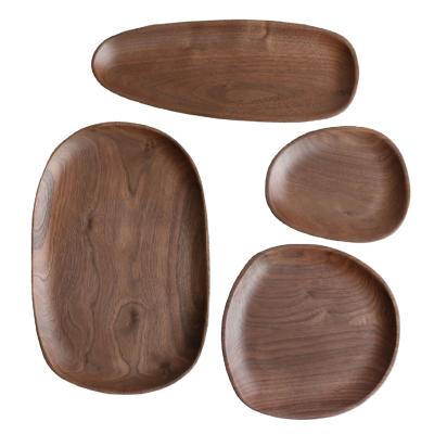 China CY Viable Irregular Acacia Mangium Snack Fruit Plate Black Walnut Shaped Solid Wooden Dish Wooden Dish for sale