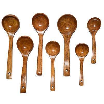 China Stocked Kemu Wooden Spoon Old Painting Meal Spoon Household Kitchenware Long Handle Wooden Meal Groats for sale