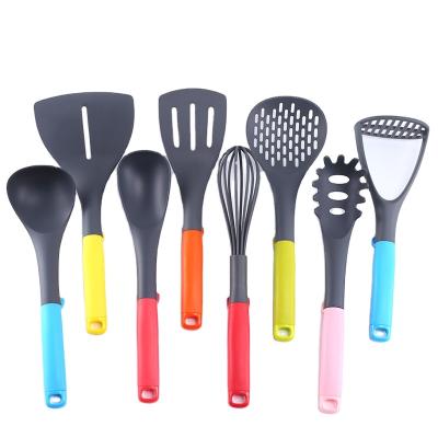 China Kitchenware Set Nylon Color Handle Shovel Stocked Anti-scalding High Temperature Non-stick Kitchen Instruments Cooking Tools for sale