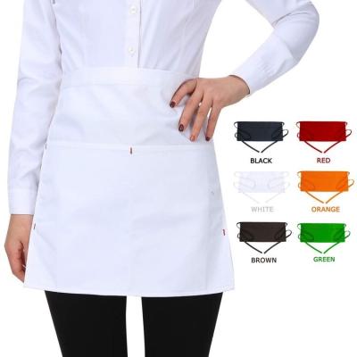 China Waterproof Women's White Garden Polycotton Patterns Waiter Formal Pinafore Short Logo Half Body Waist Apron Custom Made 3 Pockets for sale