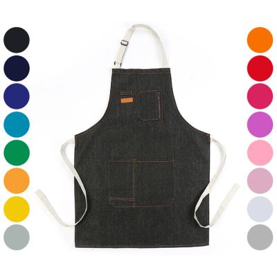 China Casual Custom Denim Apron Baking Cooking Apron With Two Pockets 100% Organic Cotton Apron for sale