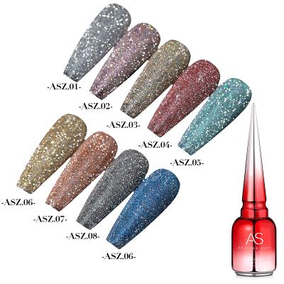 China Private Label 15ml Glitter Reflective Gel Disco Flashing Gel Effect Soak Off Nail Polish UV Gel ASZ for sale