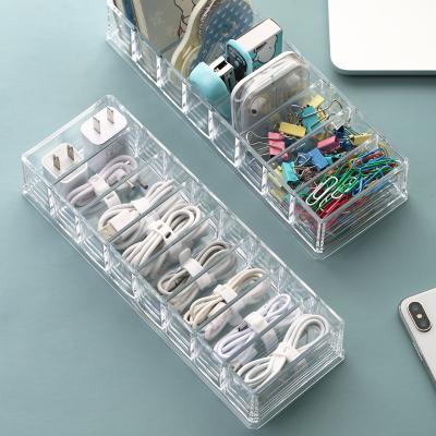 China Viable Multi-use Desktop Earphone Storage Box Charging Wire Plastic Transparent Organizer For Home for sale