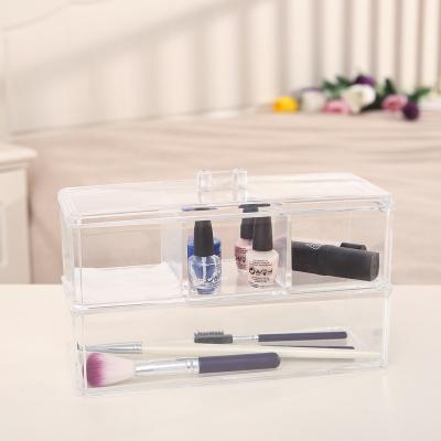 China 2 Layers Sustainable High Quality Clear Plastic Makeup Organizer Case Storage Compartment With Handle for sale