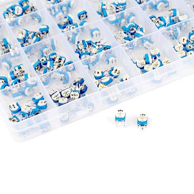 China Adjustable Resistor Potentiometer RM063 Vertical 065 Blue And White Horizontal Screw Holes Mixed With 24 Kinds Of 240 Pieces Of Adjustable Resistor for sale