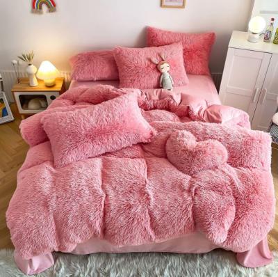 China Non-Toxic Pink Fluffy Comforter Cover Bed Set Faux Fur Ultra Soft Plush Shaggy Duvet Cover Set Luxury Fuzzy Duvet Cover Set 3 Pieces for sale