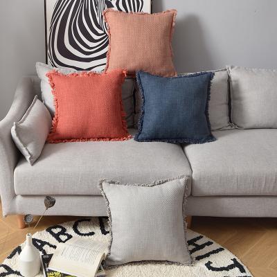 China SIPEIEN Anti-Static Canvas Pillow Cover With Fringes Soft Solid Square Tile Cushion Canvas Cover For Couch 18 x 18 inch for sale