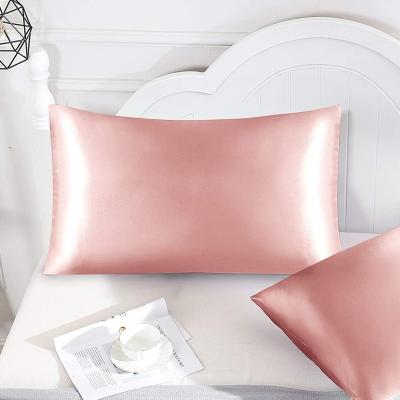 China Soft pink color 1set with 2pcs luxury soft satin pillowcase and breathable 100% natural satin silk pillow case for sale