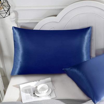 China 2pcs Luxury Soft Dark Blue Satin Silk Pillowcase Soft and Breathable 100% Natural Satin Silk Pillow Case for sale